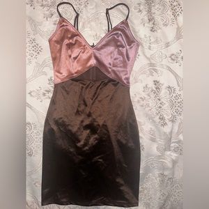 Windsor Small Satin Mini Dress in Pink/Brown